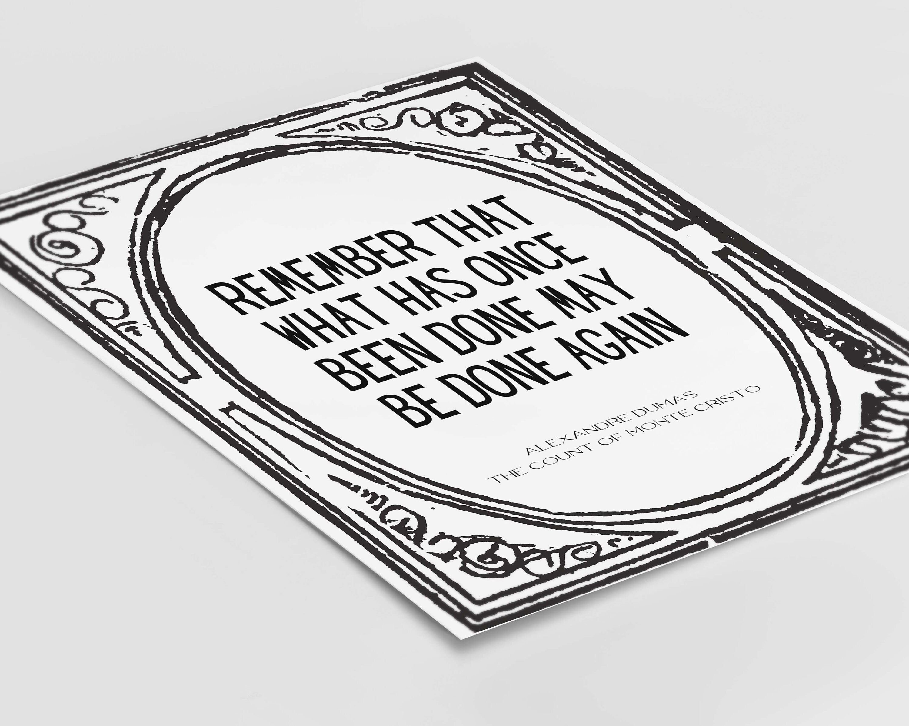 Alexandre Dumas The Count of Monte Cristo Quote Print, Office Wall Decor Black & White Art