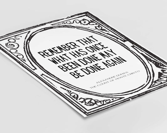 Alexandre Dumas The Count of Monte Cristo Quote Print, Office Wall Decor Black & White Art