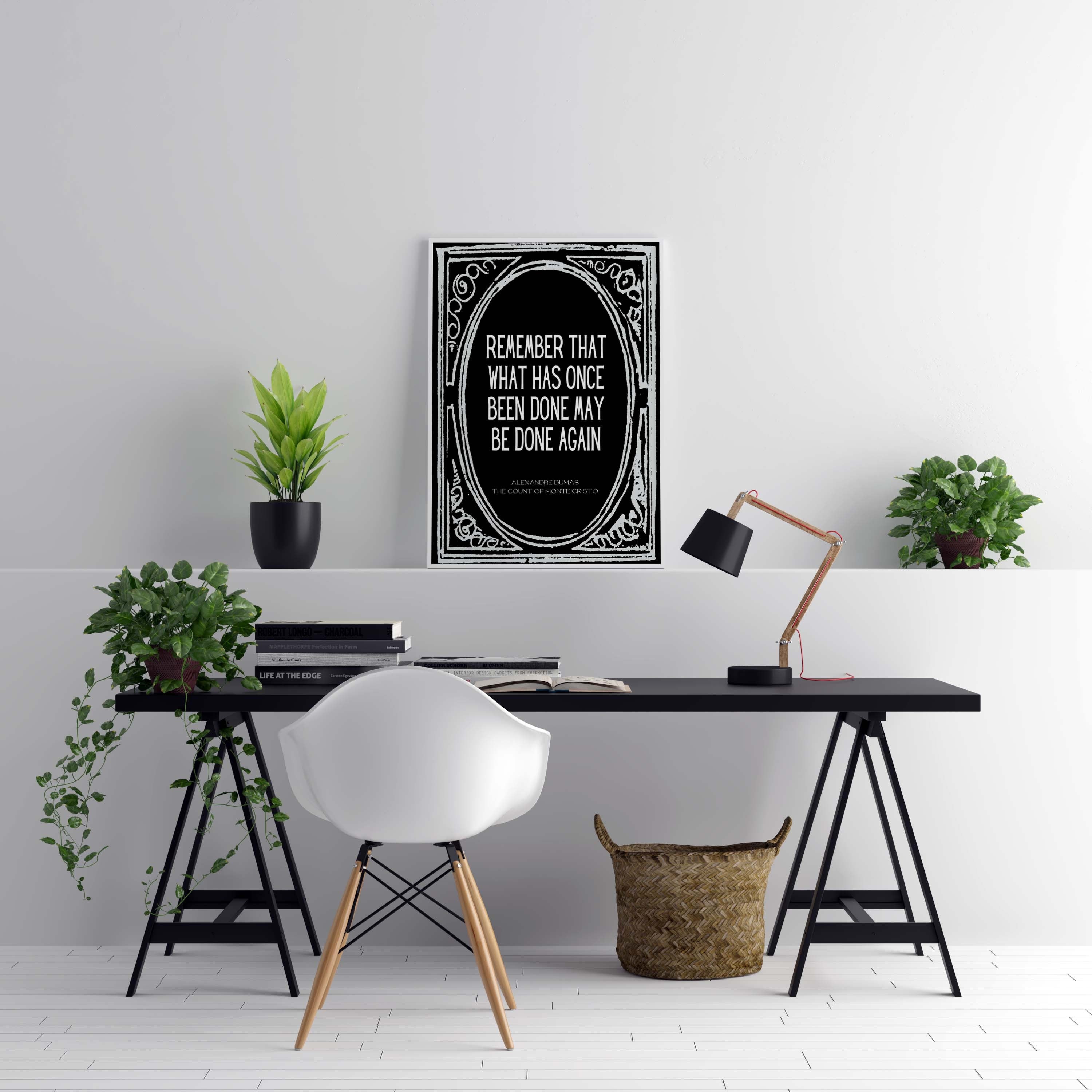 Alexandre Dumas The Count of Monte Cristo Quote Print, Office Wall Decor Black & White Art