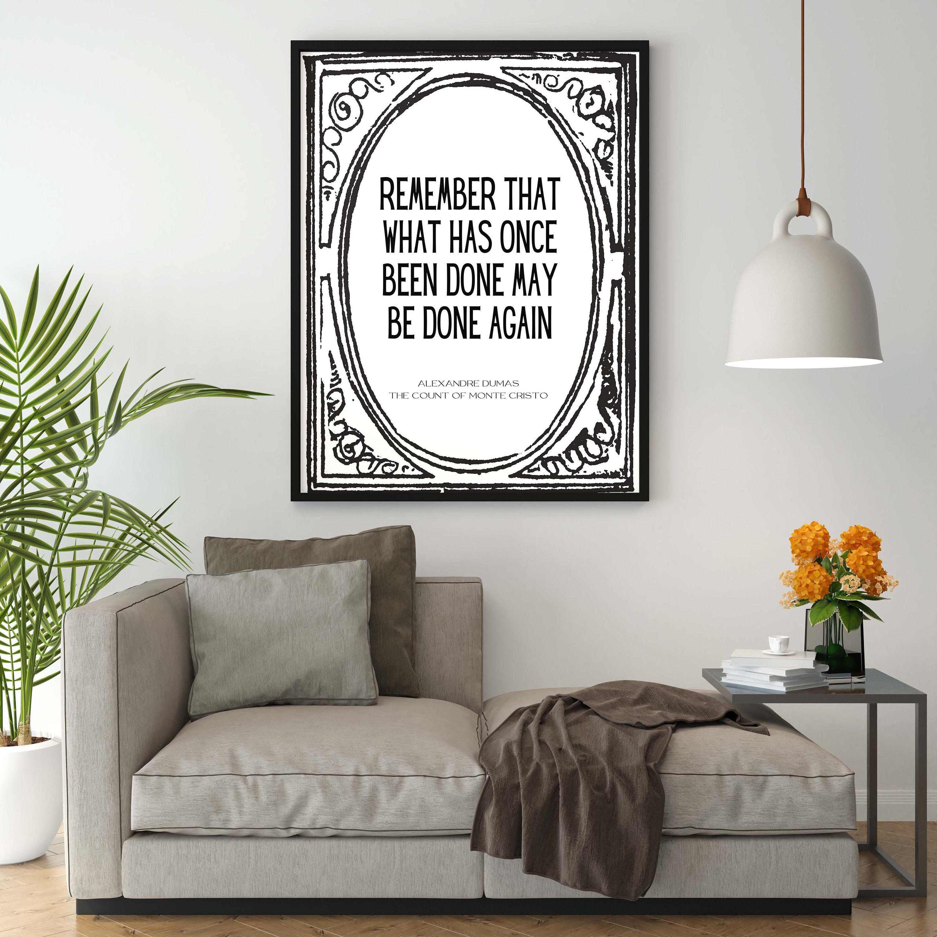 Alexandre Dumas The Count of Monte Cristo Quote Print, Office Wall Decor Black & White Art