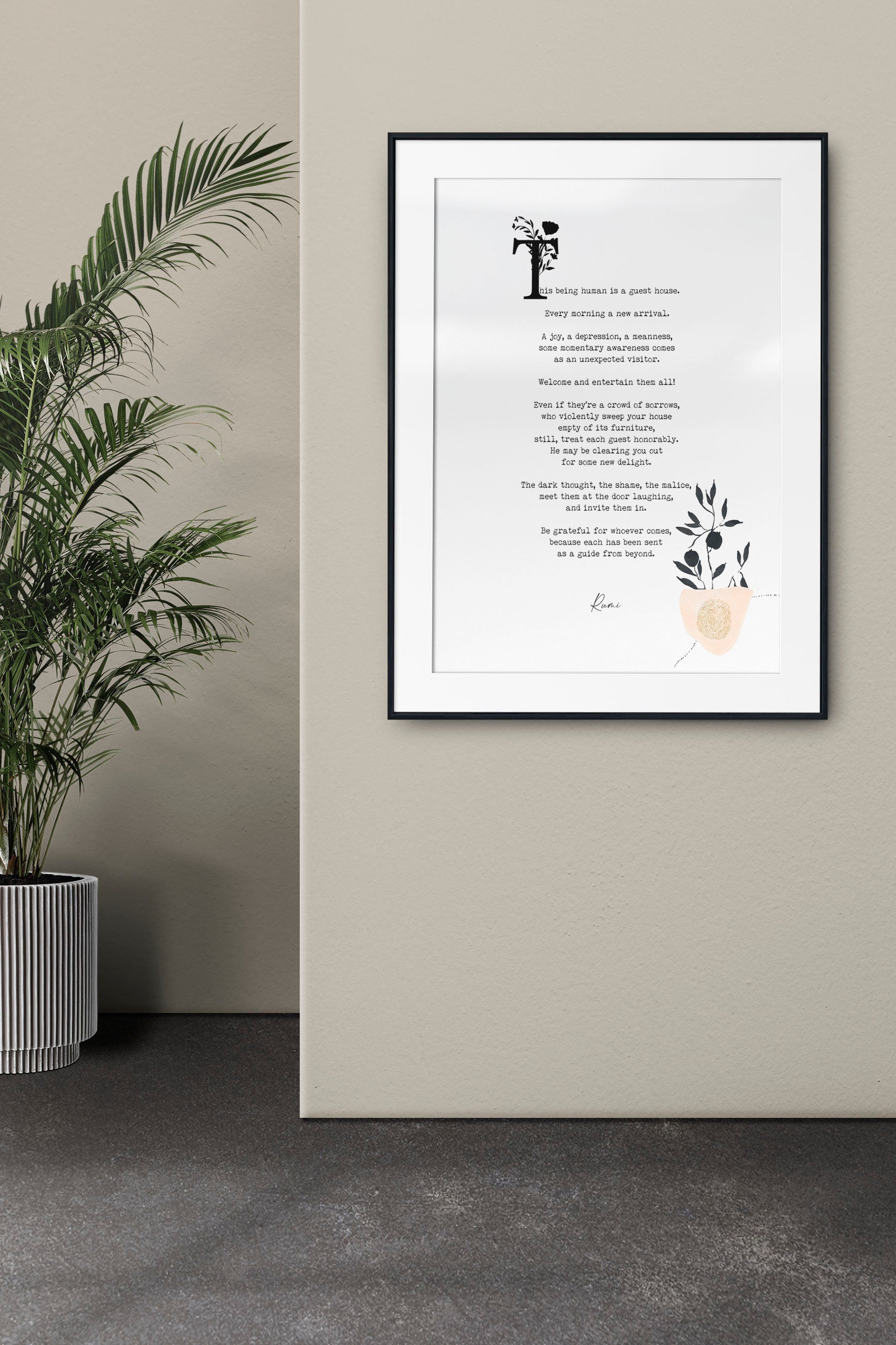 Guest House Rumi Inspirational Poetry Wall Art, Guesthouse Poem Minimalist Print Wall Decor