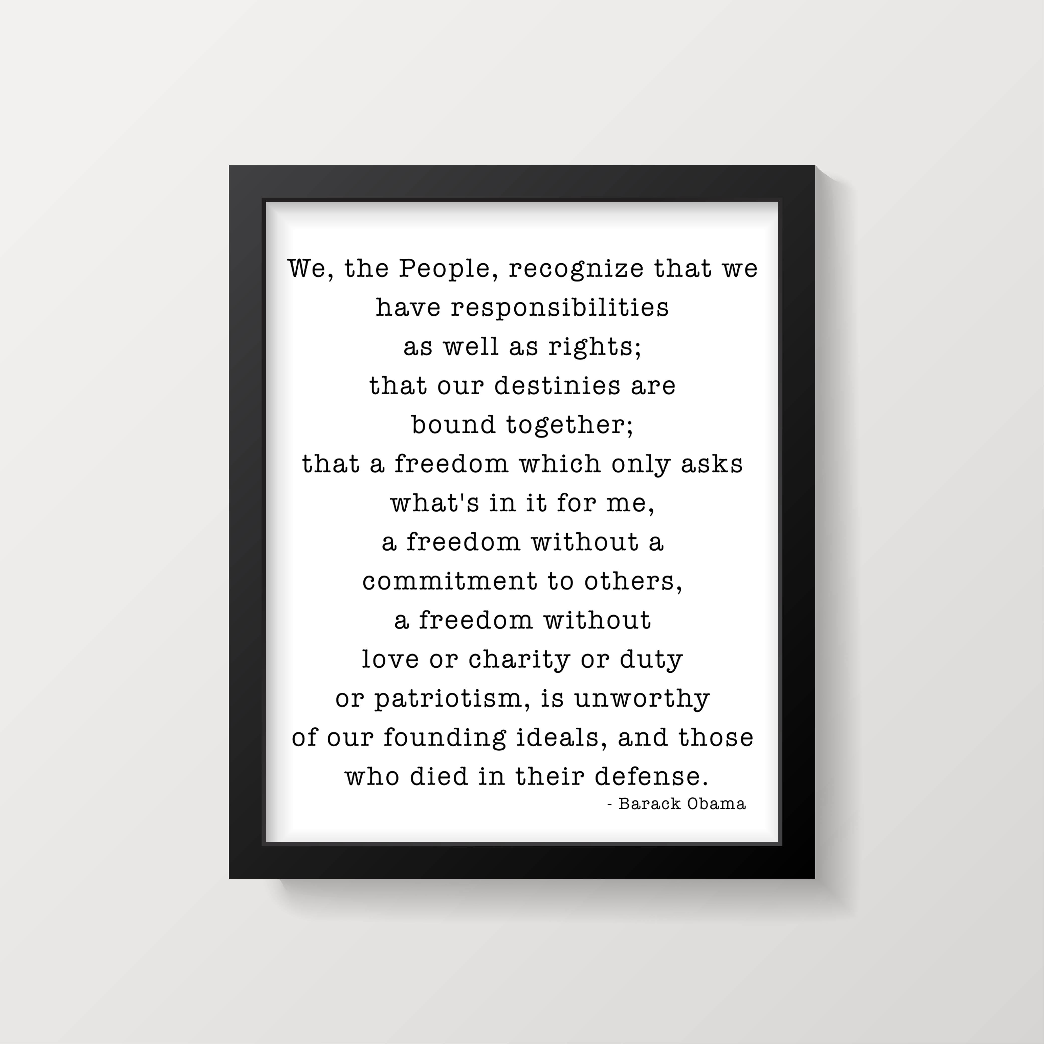 Barack Obama We The People Quote Print Civic Responsibility Wall Decor