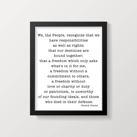 Barack Obama We The People Quote Print Civic Responsibility Wall Decor