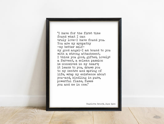 Charlotte Brontë I have found you typewriter quote print in a black frame, white background