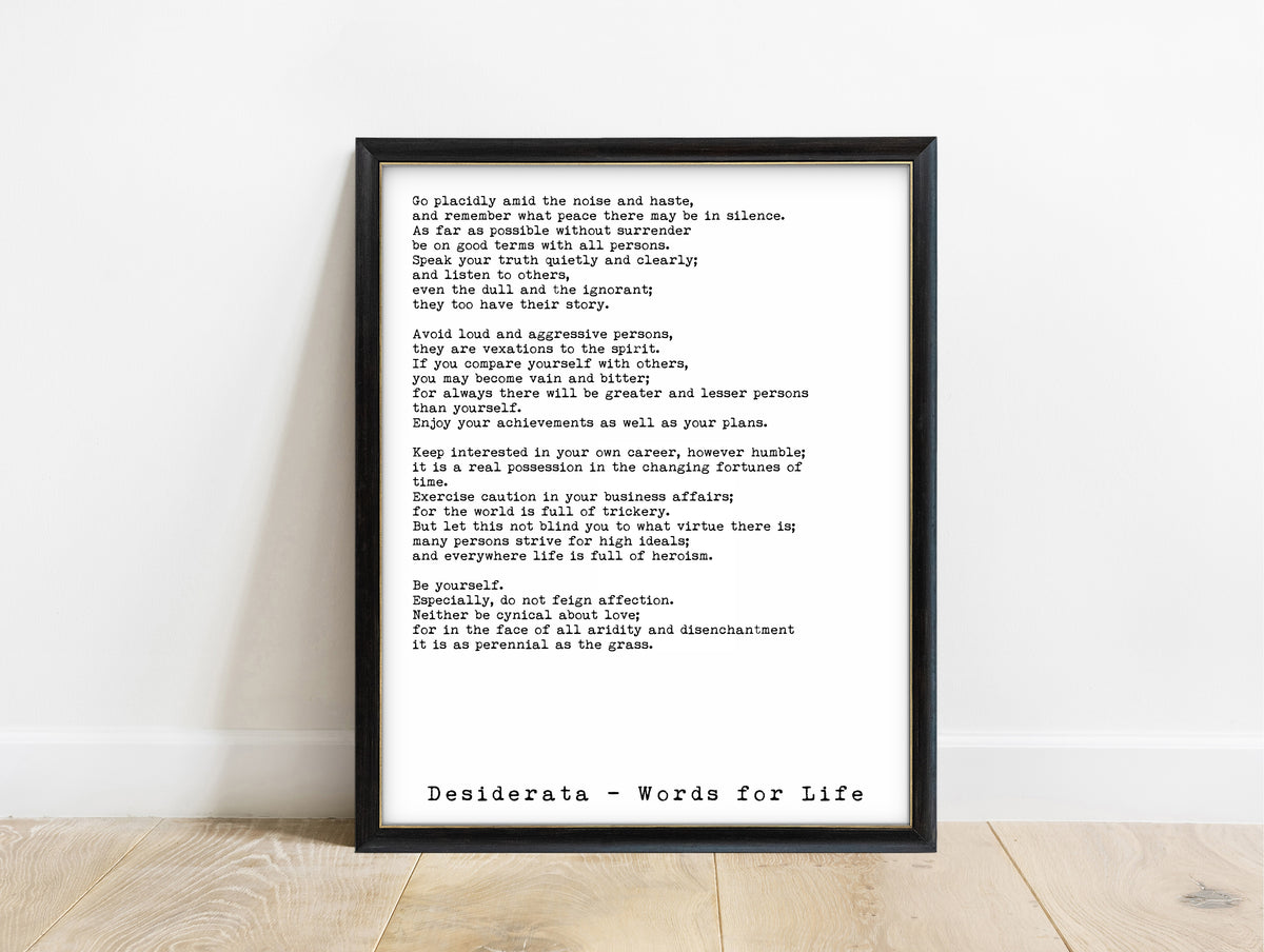 Max Ehrmann Desiderata set of 2, print 1 in a black frame, white background