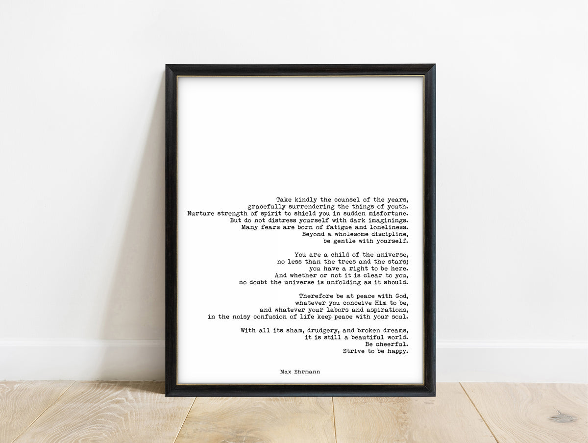 Max Ehrmann Desiderata set of 2, print 2 in a black frame, white background