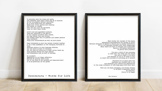 Max Ehrmann Desiderata set of 2 prints in black frames, white background