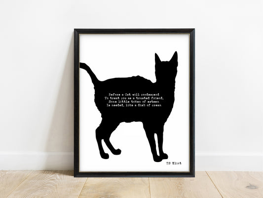T. S. Eliot Practical Cats poem print with black cat silhouette in a black frame, white background