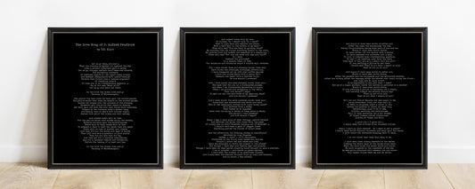 T.S. Eliot The Love Song of J. Alfred Prufrock set of 3 prints in black frames, black background