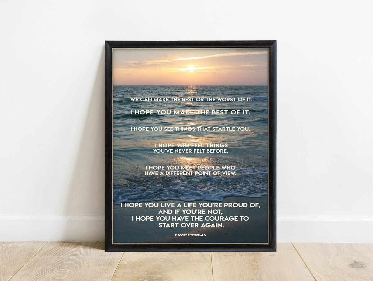 Make the best of it quote over a photograph of a sunset over the sea at Clearwater Beach, Florida, in a black frame
