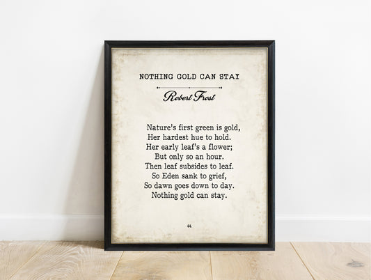 Robert Frost Nothing Gold Can Stay vintage book page print in a black frame