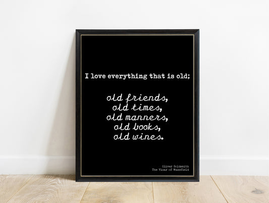 Oliver Goldsmith I love everything that is old script print in a black frame, black background