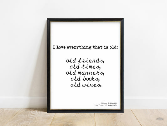 Oliver Goldsmith I love everything that is old script print in a black frame, white background