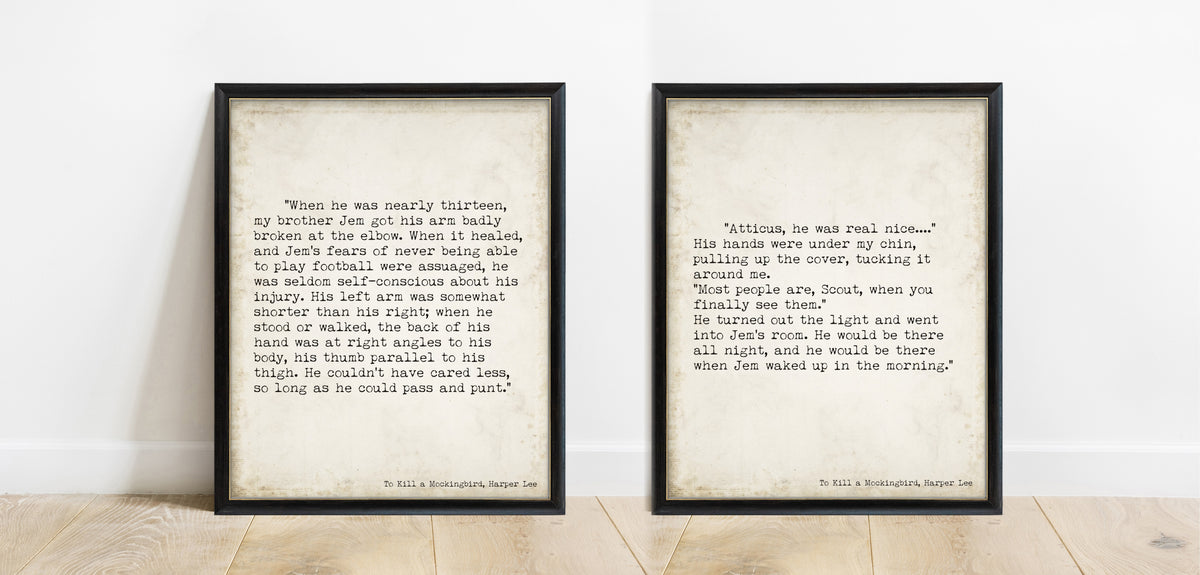 To Kill a Mockingbird opening and closing lines, set of 2 Harper Lee typewriter prints framed