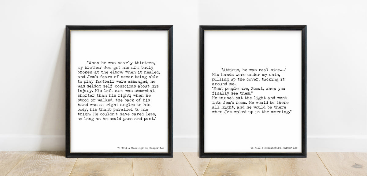 To Kill a Mockingbird first and last lines, Harper Lee set of 2 typewriter prints in black frames