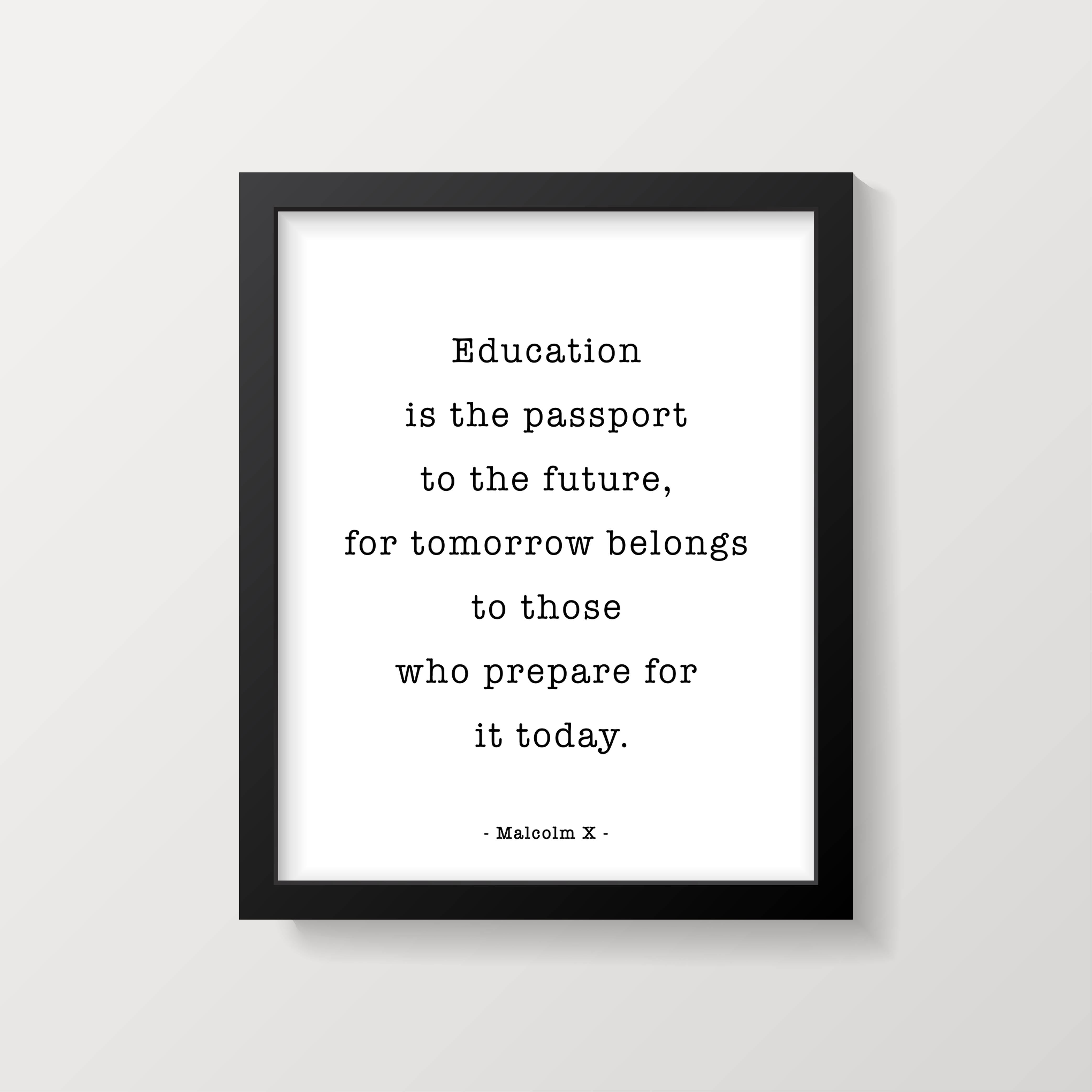 Malcolm X Education Quote Print Classroom Wall Decor Typography Art