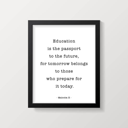 Malcolm X Education Quote Print Classroom Wall Decor Typography Art