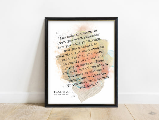 Haruki Murakami once the storm is over Kafka on the Shore watercolour quote print, in a black frame