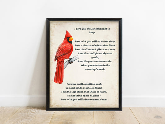 I give you this one thought to keep memorial prayer print with a red cardinal in a black frame, vintage background