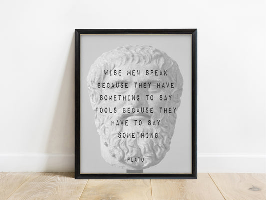 Plato wise men speak quote print with marble bust, in a black frame