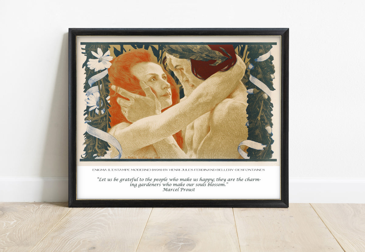 Marcel Proust let us be grateful charming gardeners quote with Bellery-Desfontaines Enigma, in a black frame