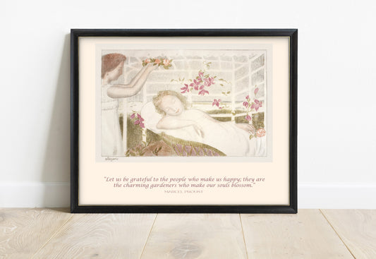 Marcel Proust let us be grateful charming gardeners quote with Maurice Denis Allégorie, in a black frame