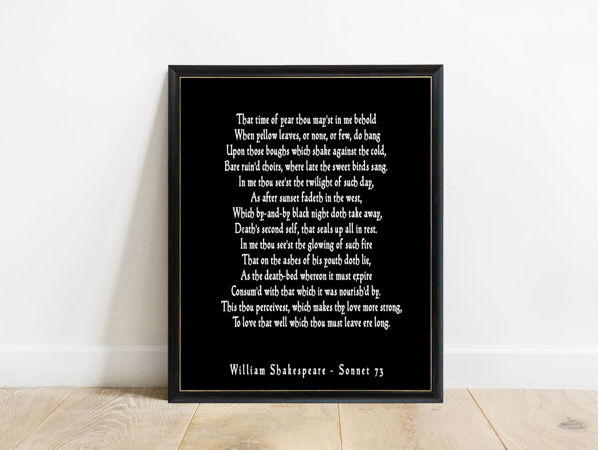 Shakespeare Sonnet 73 That Time Of Year print in a black frame, black background