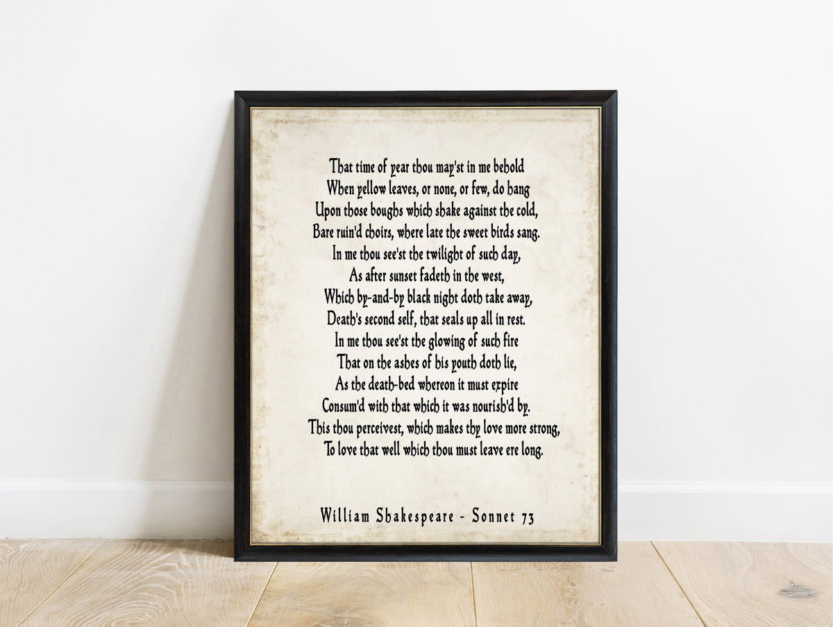 Shakespeare Sonnet 73 That Time Of Year print in a black frame, vintage background