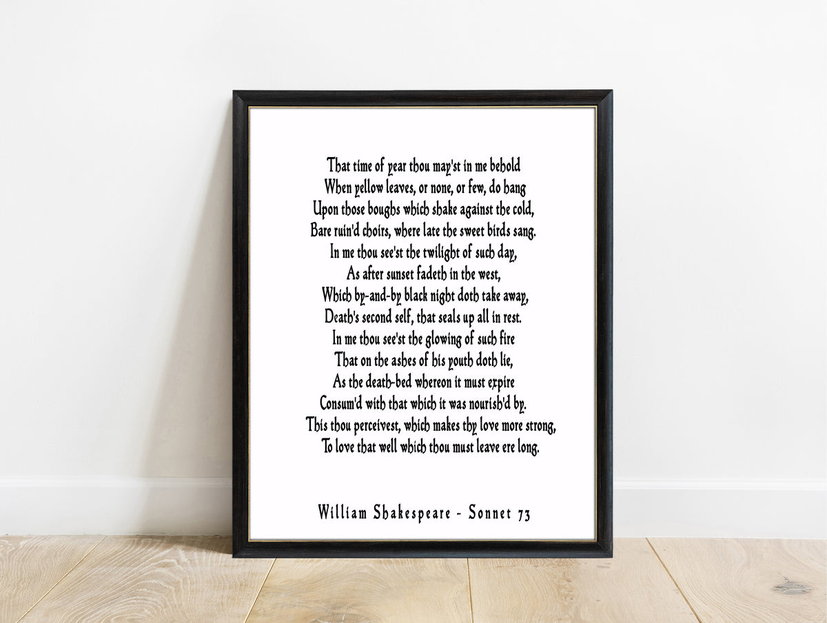 Shakespeare Sonnet 73 That Time Of Year print in a black frame, white background