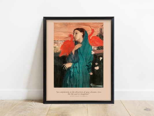 Henry David Thoreau go confidently in the direction of your dreams print with Degas Young Woman with Ibis, in a black frame