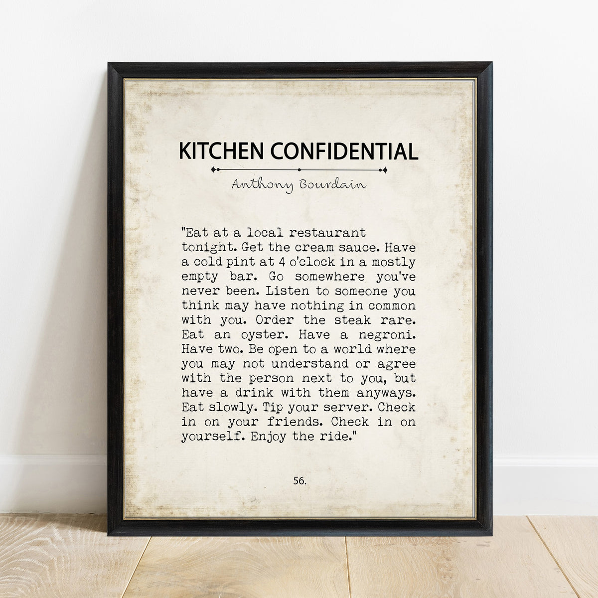Anthony Bourdain Kitchen Confidential vintage book page print in a black frame