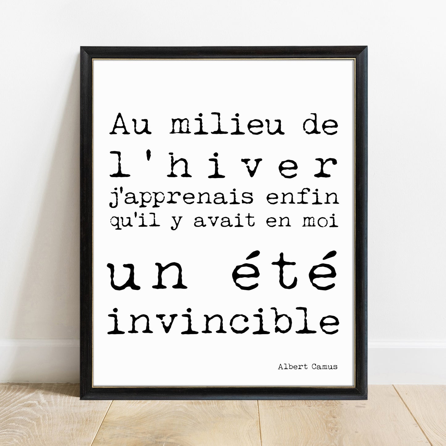 Albert Camus un ete invincible French quote print in a black frame