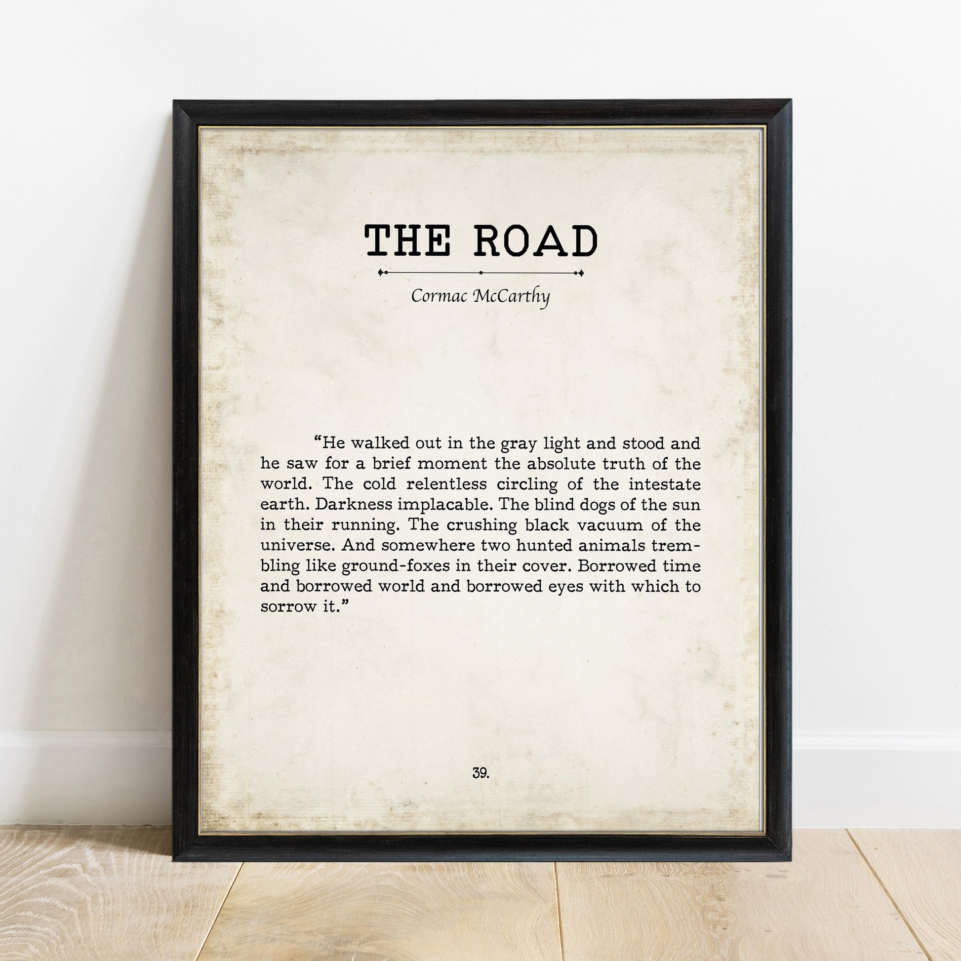 Cormac McCarthy The Road vintage book page print in a black frame