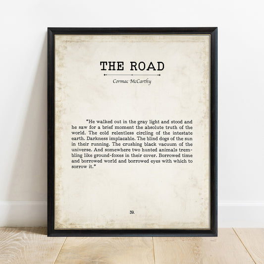Cormac McCarthy The Road vintage book page print in a black frame