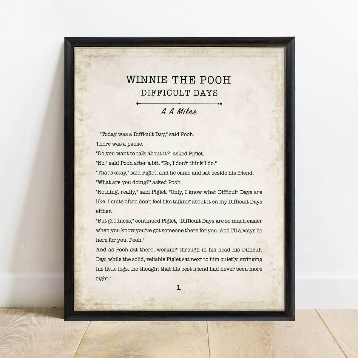 Winnie the Pooh Difficult Days book page style print, You Are Braver Than You Believe