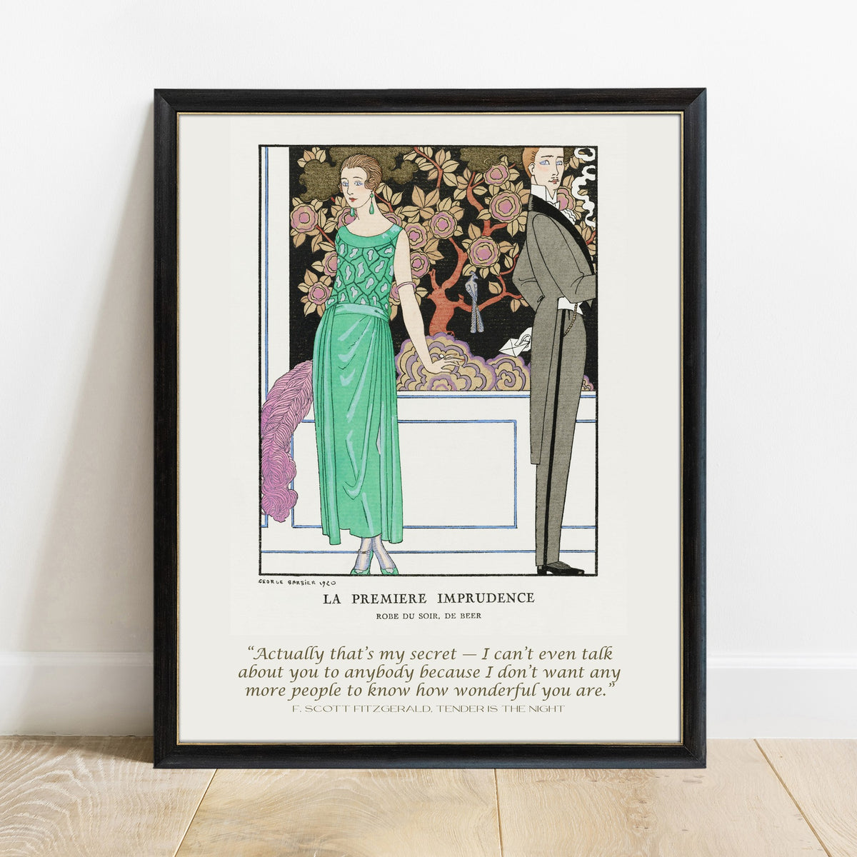 F Scott Fitzgerald How Wonderful You Are art deco fashion illustration print in black frame