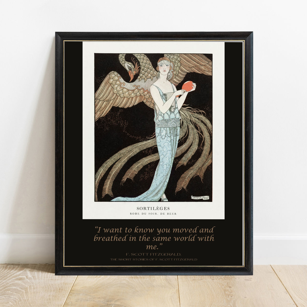 F Scott Fitzgerald I Want To Know You Moved And Breathed art deco print in black frame