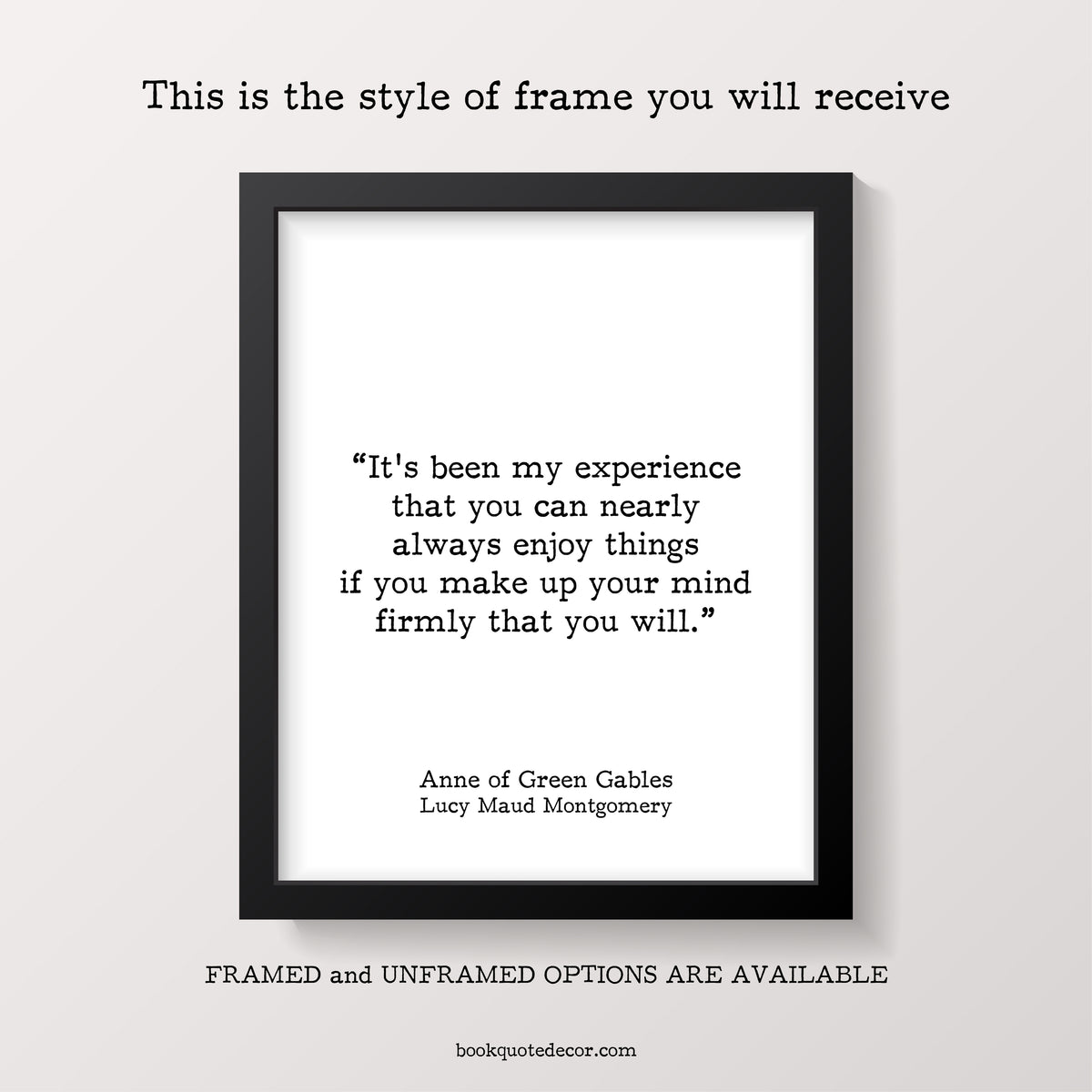 The style of black frame you will receive, framed and unframed options available
