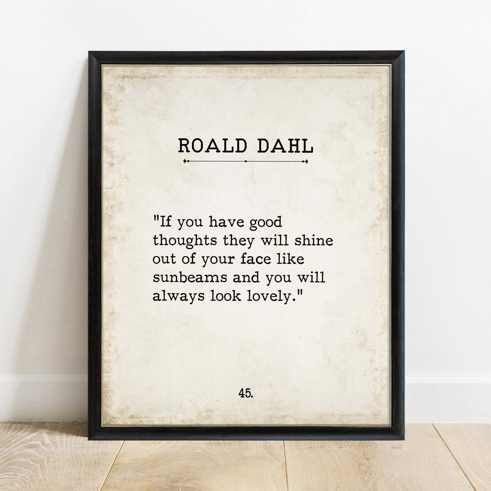 Roald Dahl Good Thoughts vintage book page print in a black frame