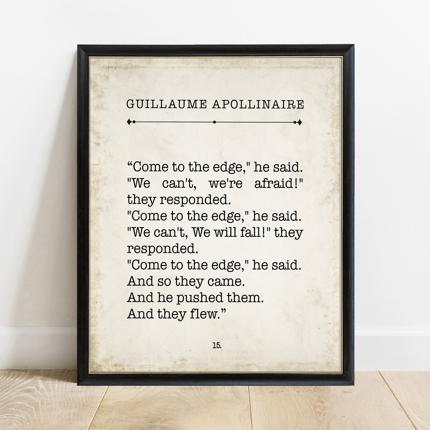 Guillaume Apollinaire Come to the Edge vintage book page print in a black frame
