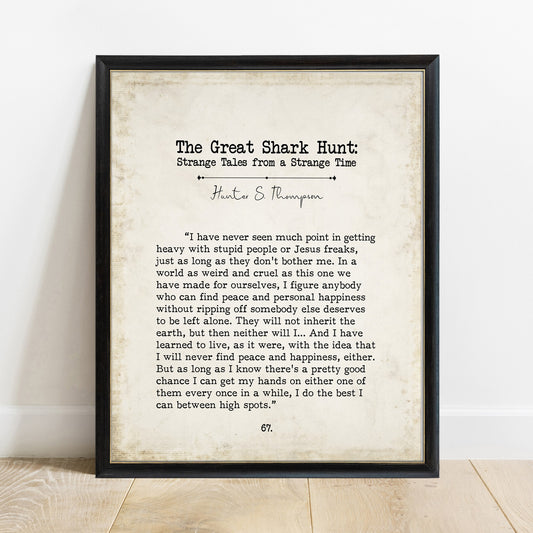 Hunter S. Thompson Great Shark Hunt vintage book page print in a black frame