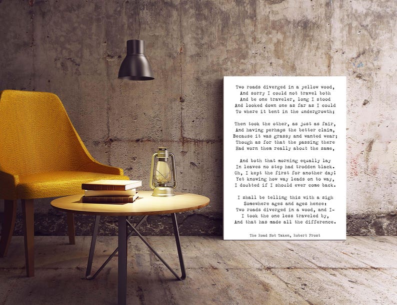 Robert Frost Poem Quote Print, The Road Not Taken Poem Poster, Two Roads Diverged Literary Gift Print, Yellow Wood Poetry Print