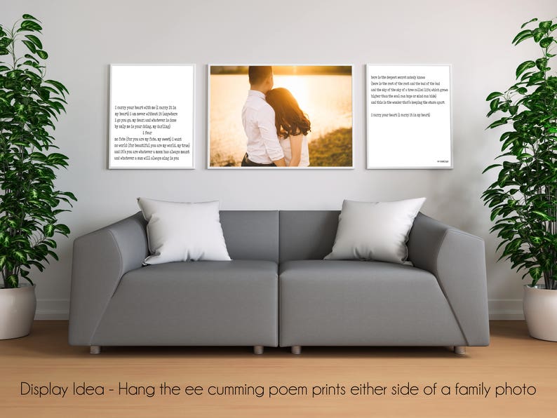 E.E. Cummings Poem Print Set I Carry Your Heart Romantic Poetry Wall Art, Literary Quote Prints, Wedding / Anniversary Gift, Framed Unframed