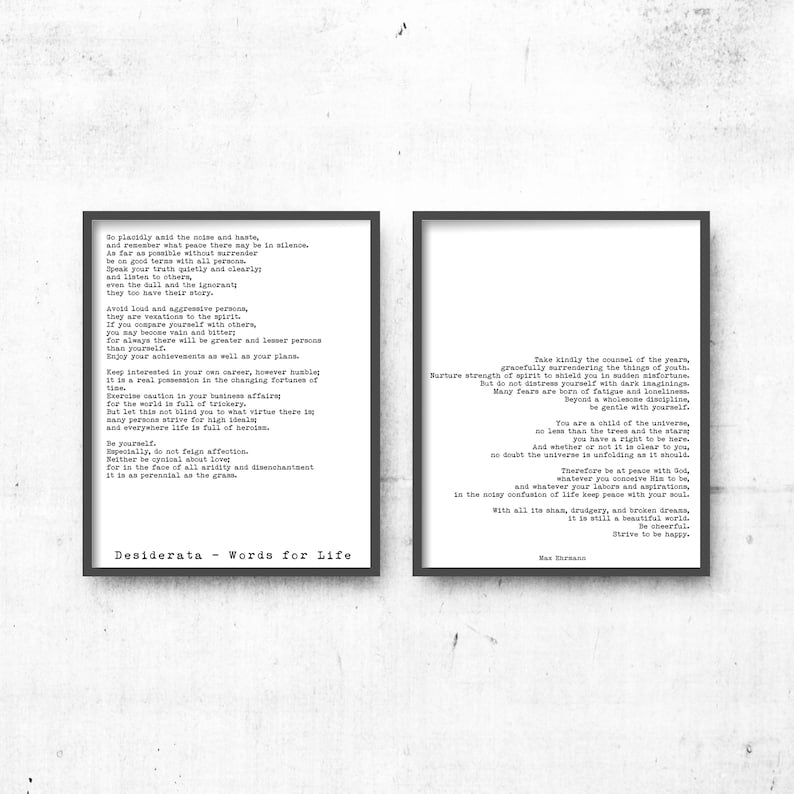 Desiderata poem print inspirational mental health wall art for therapist office wellness decor quote for calm mindful living retro style