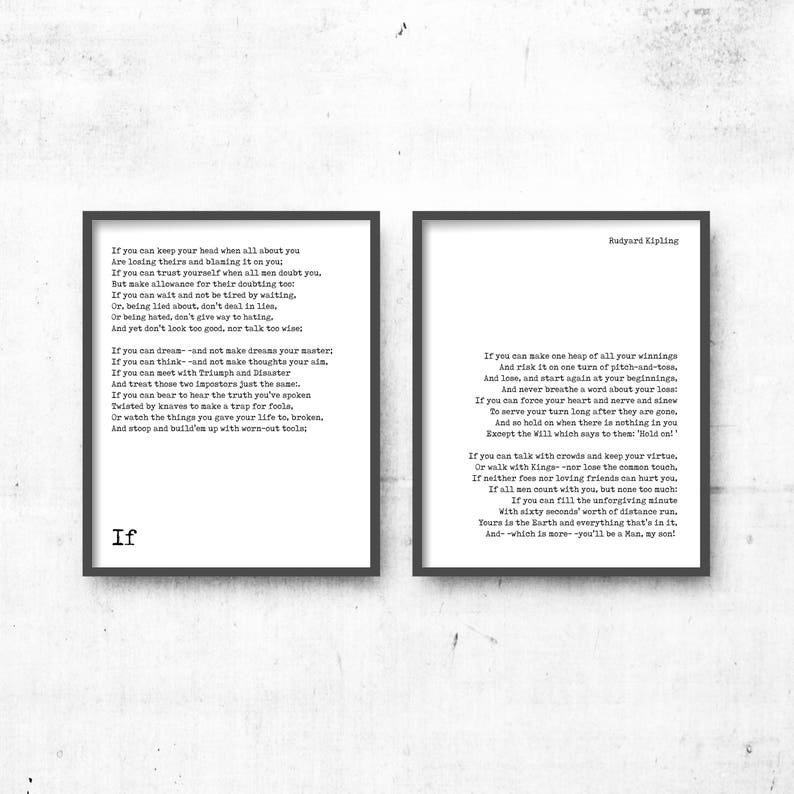 If by Kipling, If poem prints set of 2, Rudyard Kipling art, Motivational Poetry, Inspirational poem gift, FRAMED or UNFRAMED Art