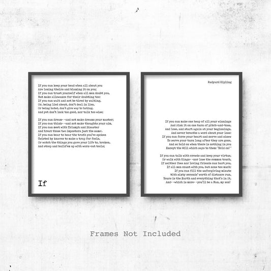 If by Kipling, If poem prints set of 2, Rudyard Kipling art, Motivational Poetry, Inspirational poem gift, FRAMED or UNFRAMED Art