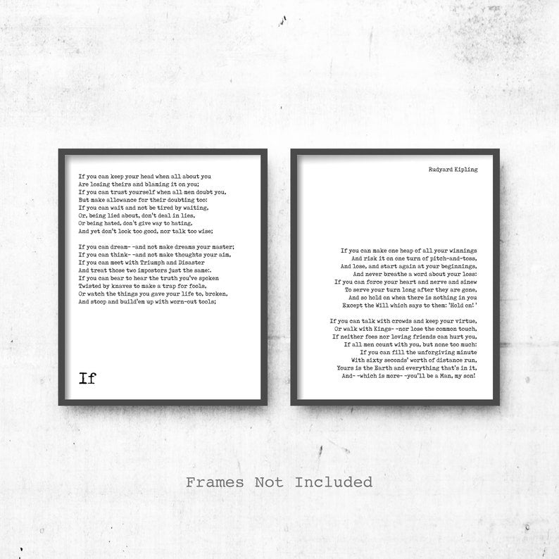 If by Kipling, If poem prints set of 2, Rudyard Kipling art, Motivational Poetry, Inspirational poem gift, FRAMED or UNFRAMED Art