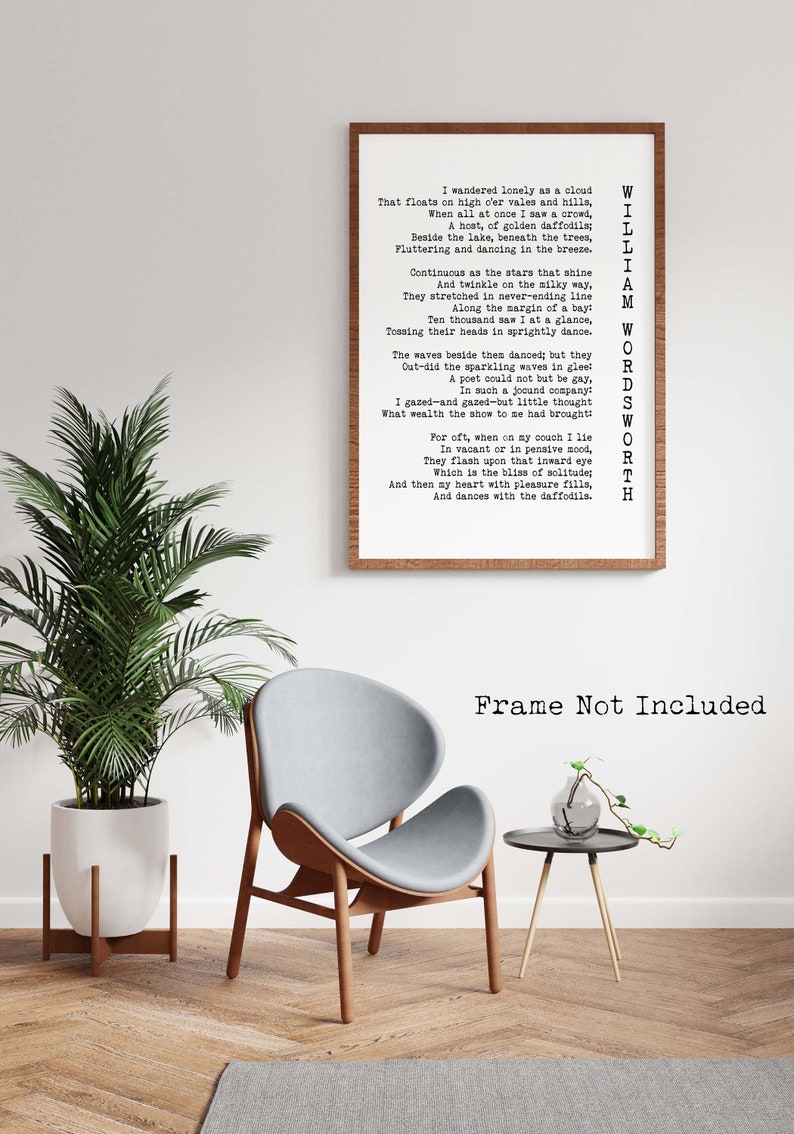 Daffodils Poem Art Print, William Wordsworth Poetry, Black and White Art, Framed or Unframed Literary Quote Print for Reading Nook Decor