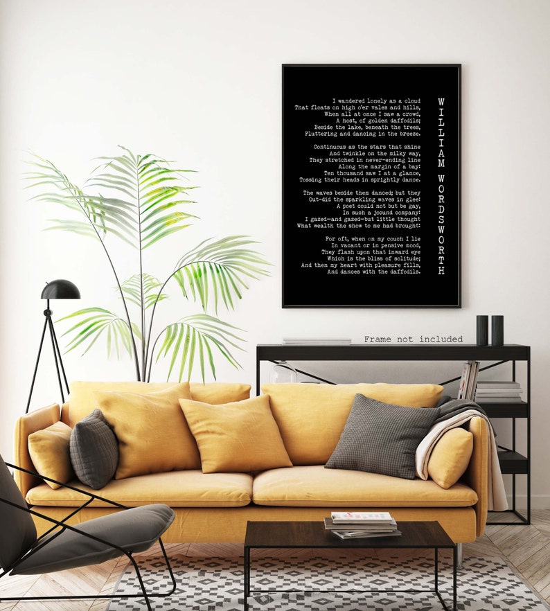 Daffodils Poem Art Print, William Wordsworth Poetry, Black and White Art, Framed or Unframed Literary Quote Print for Reading Nook Decor