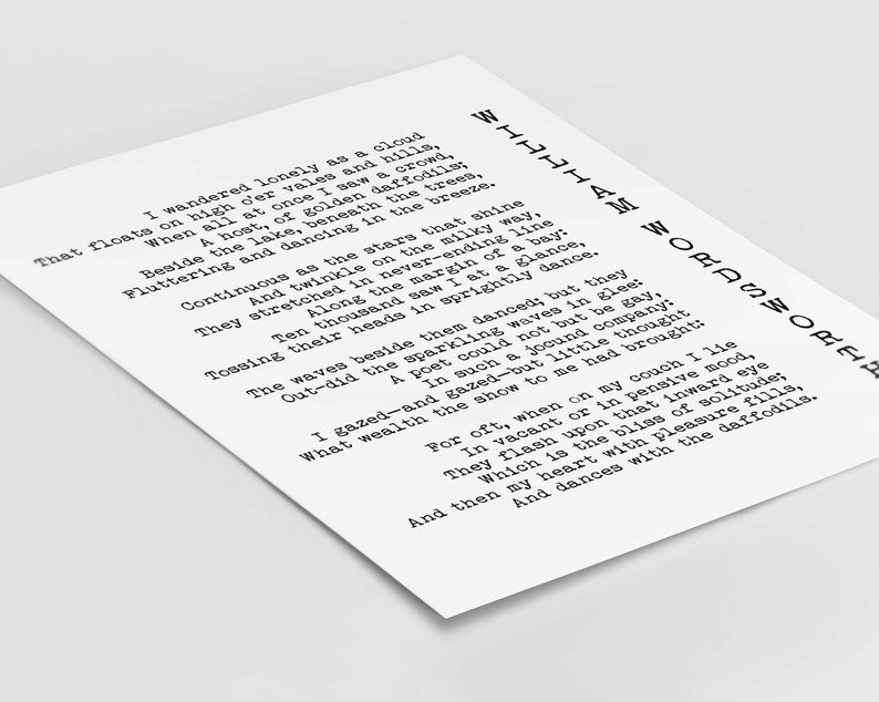 Daffodils Poem Art Print, William Wordsworth Poetry, Black and White Art, Framed or Unframed Literary Quote Print for Reading Nook Decor